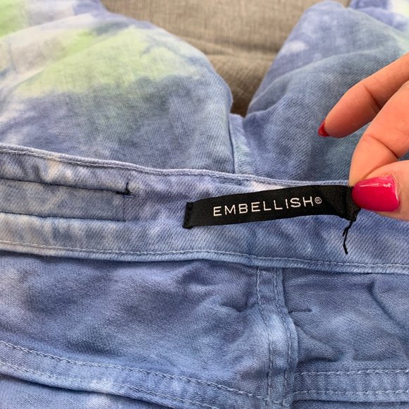 Unique Mens Embellish Tie Dye Jeans Distressed Ripped 30 Cotton Spandex Blue - Picture 4 of 16